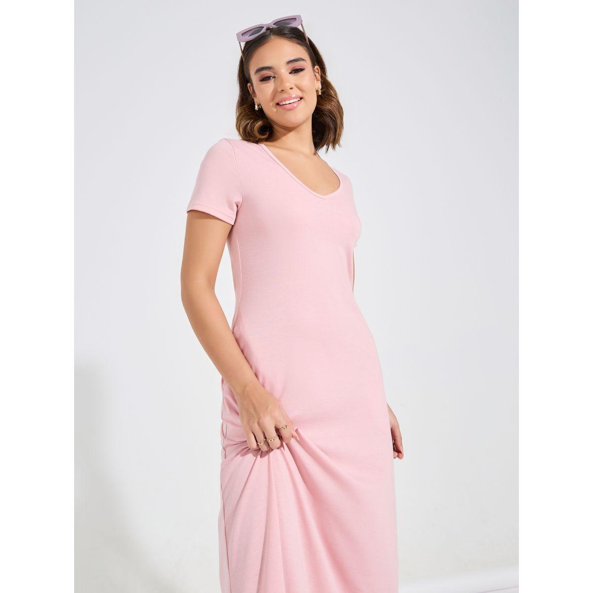 Causey X Styli  Plain Short Sleeves A-Line Maxi Dress-women-clothing-dresses-image-2