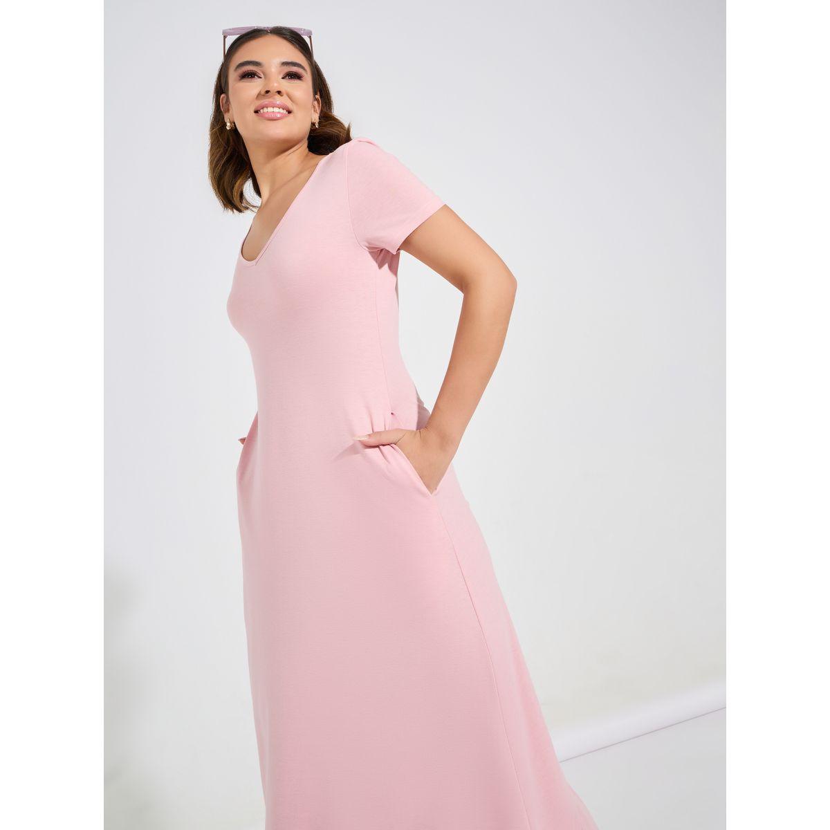 Causey X Styli  Plain Short Sleeves A-Line Maxi Dress-women-clothing-dresses-image-4