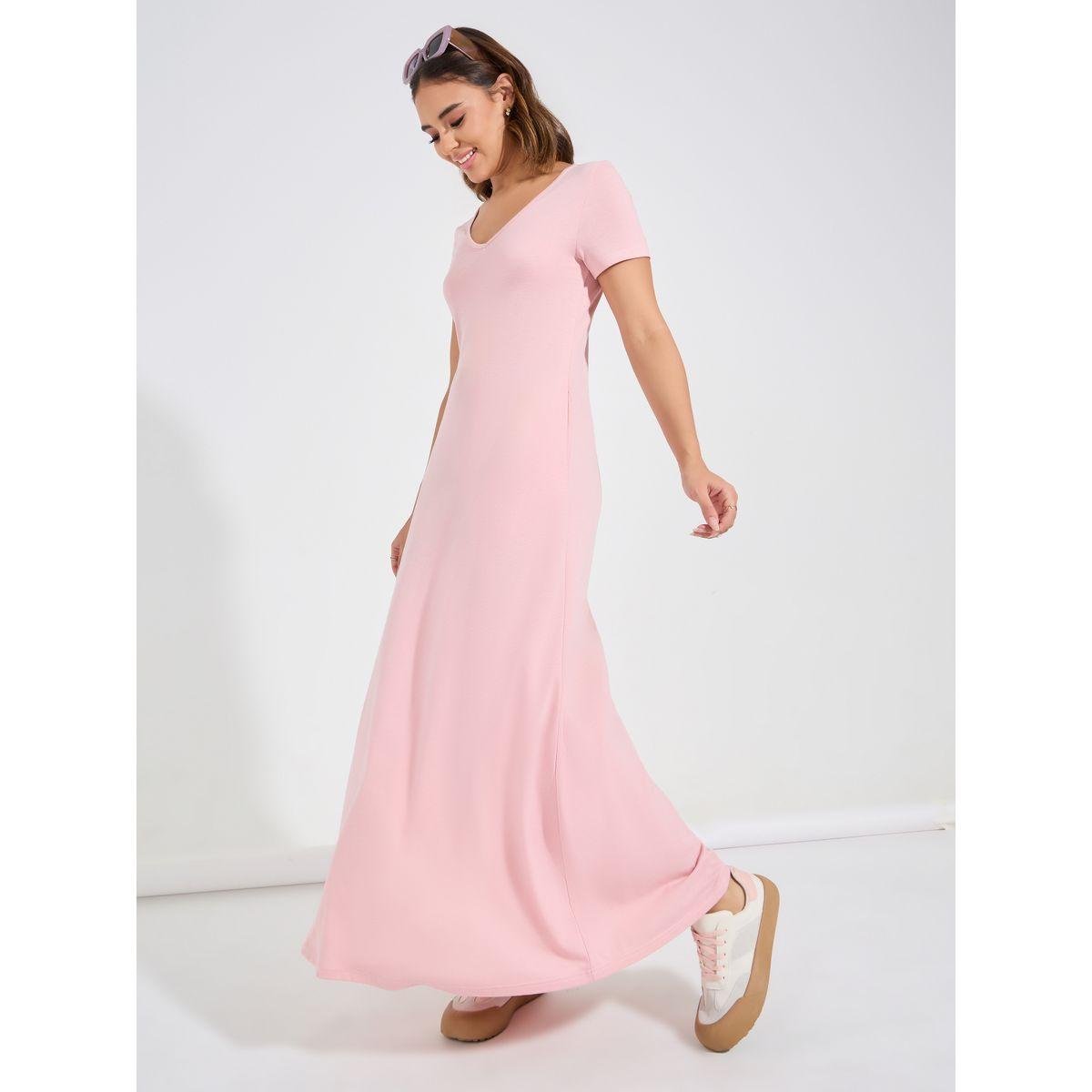 Causey X Styli  Plain Short Sleeves A-Line Maxi Dress-women-clothing-dresses-image-5