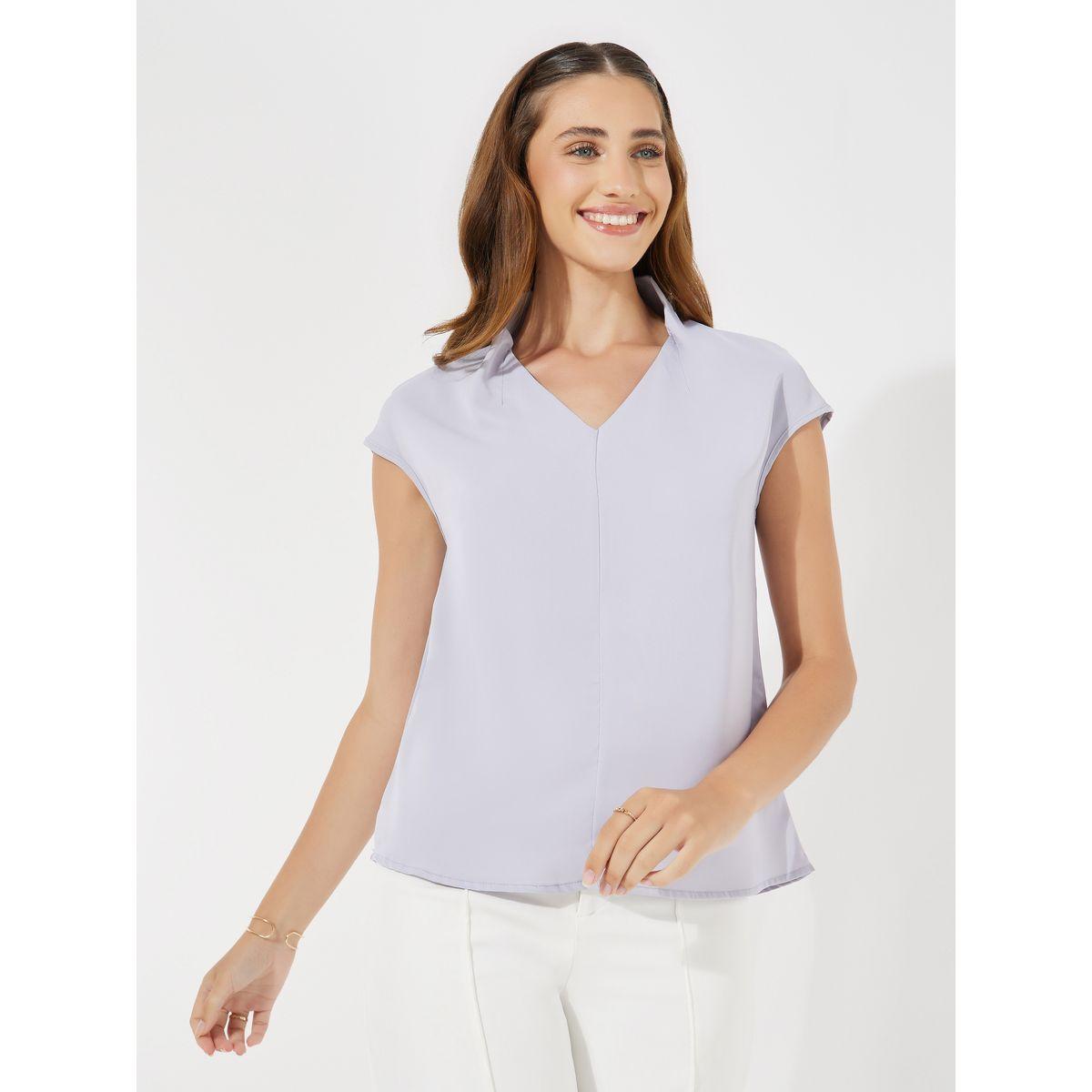 Causey X Styli  Solid Regular Fit Top with Cap Sleeve-women-clothing-shirtsandblouses-blouses-image-2