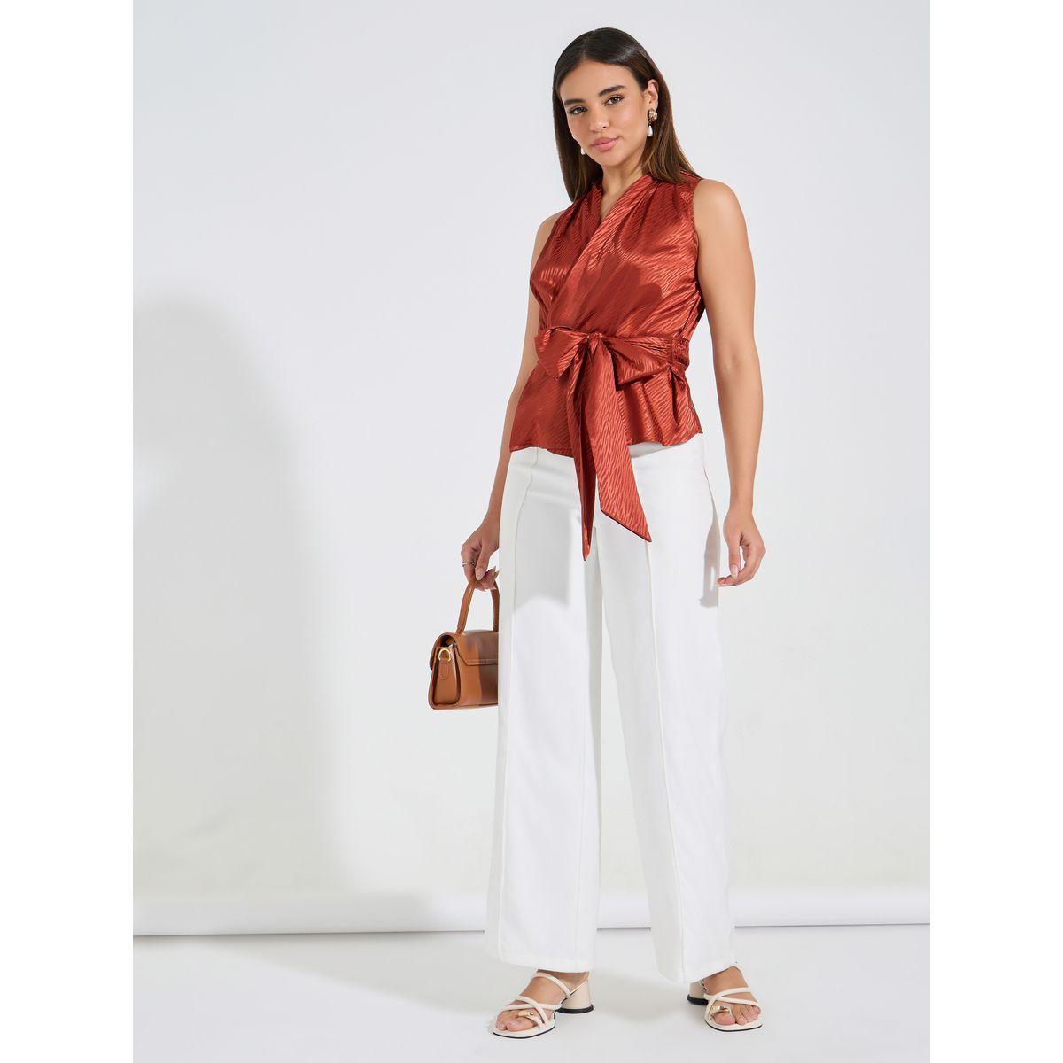 بلوزة ساتان بنمط لف ورباط خصر كوزي × ستايلي-women-clothing-shirtsandblouses-blouses-image-2