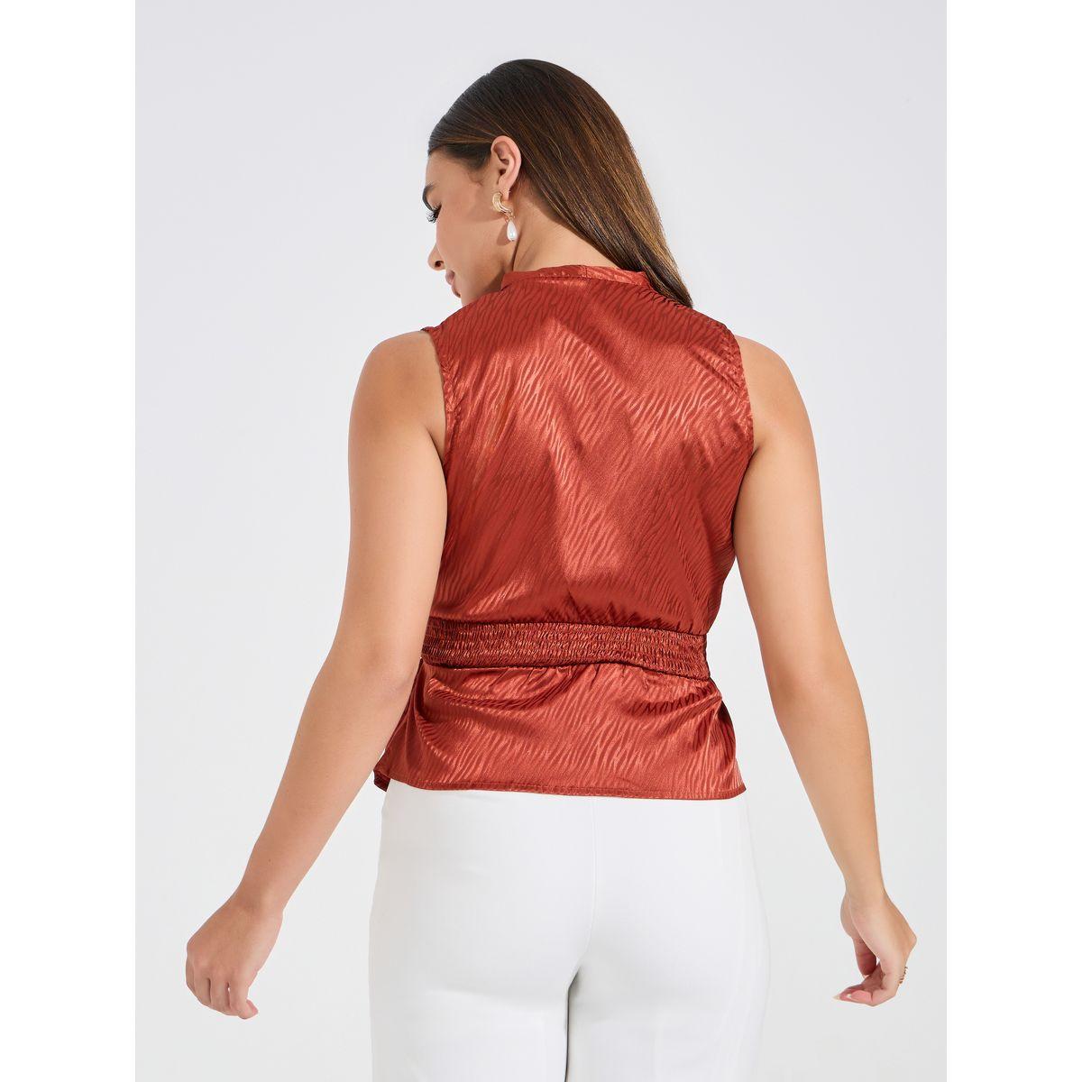 Causey X Styli  Jacquard Satin Wrap Top with Tie Waist-women-clothing-shirtsandblouses-blouses-image-4