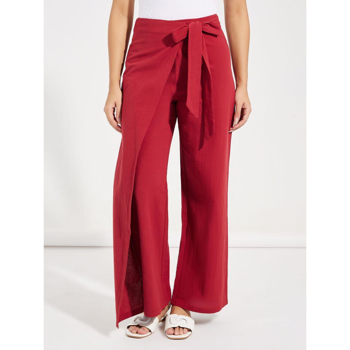 Causey X Styli  Wrap Over Style Wide Leg Pants with Self Tie Up-women-clothing-bottoms-trousers-image-2