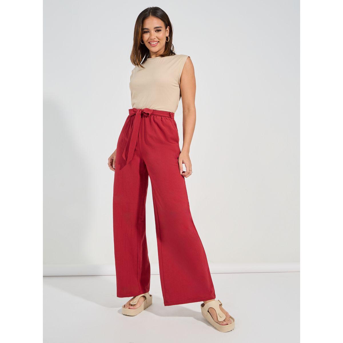 Causey X Styli  High Rise Wide Leg Pants with Self Tie Up-women-clothing-bottoms-trousers-image-1