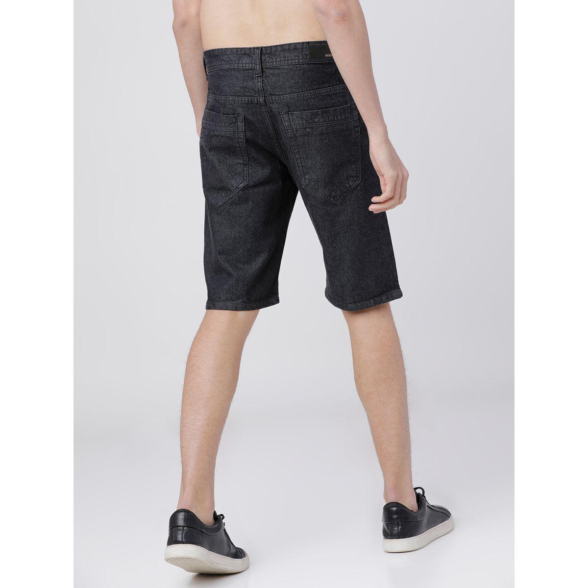شورت دنيم سادة بقصة سليم فت هايلاندر × ستايلي-men-clothing-bottoms-shorts-image-2