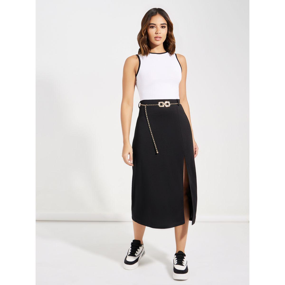 Causey X Styli  Side Split Midi Skirt with Belt Loops-women-clothing-bottoms-skirts-image-1