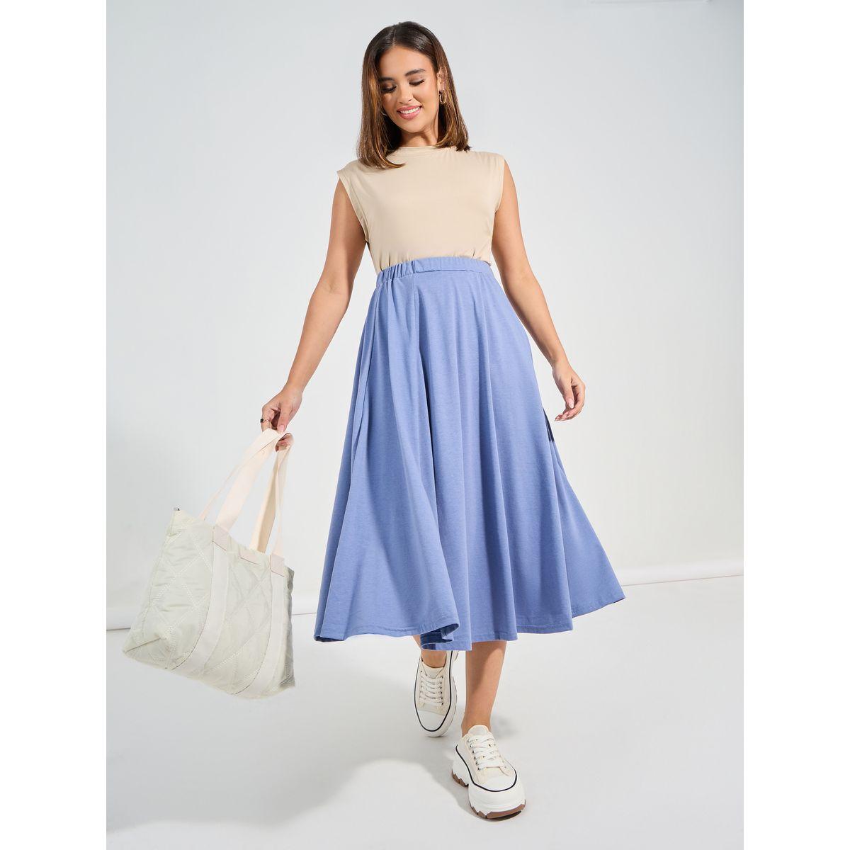 Causey X Styli  Semi-Elastic Waistband A-Line Midi Skirt-women-clothing-bottoms-skirts-image-1