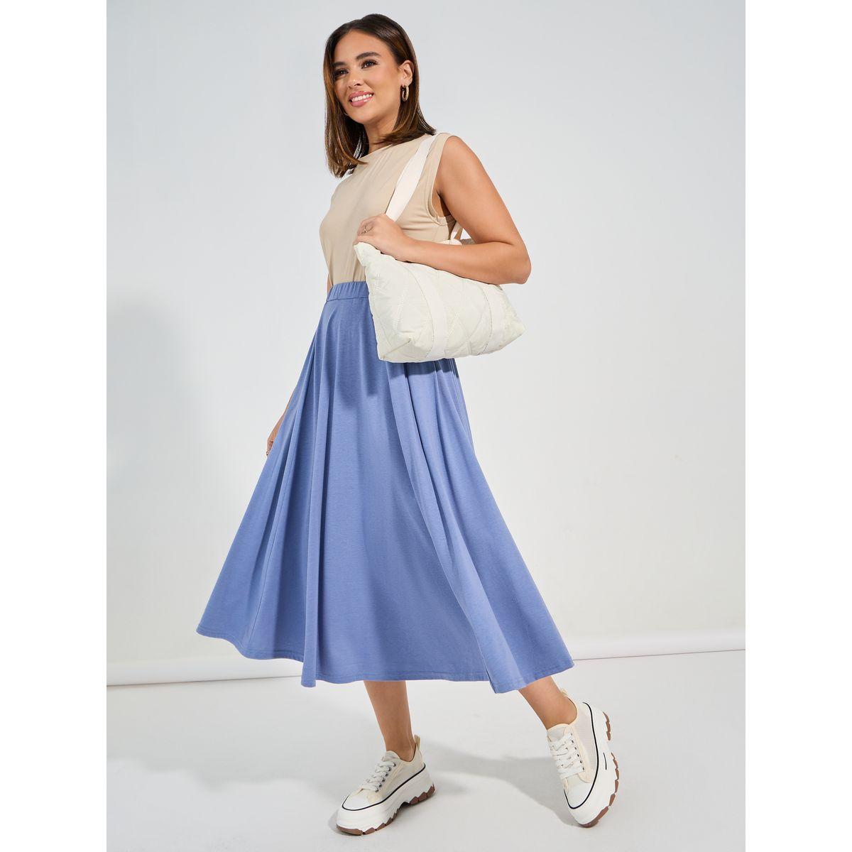 Causey X Styli  Semi-Elastic Waistband A-Line Midi Skirt-women-clothing-bottoms-skirts-image-5