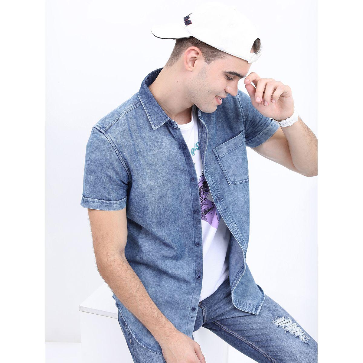 قميص بقصة سليم فت وتفاصيل باهتة هايلاندر × ستايلي-men-clothing-shirts-image-1
