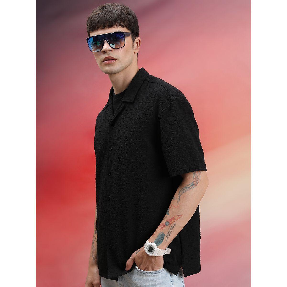قميص فضفاض بتفاصيل بارزة الملمس هايلاندر × ستايلي-men-clothing-shirts-image-1