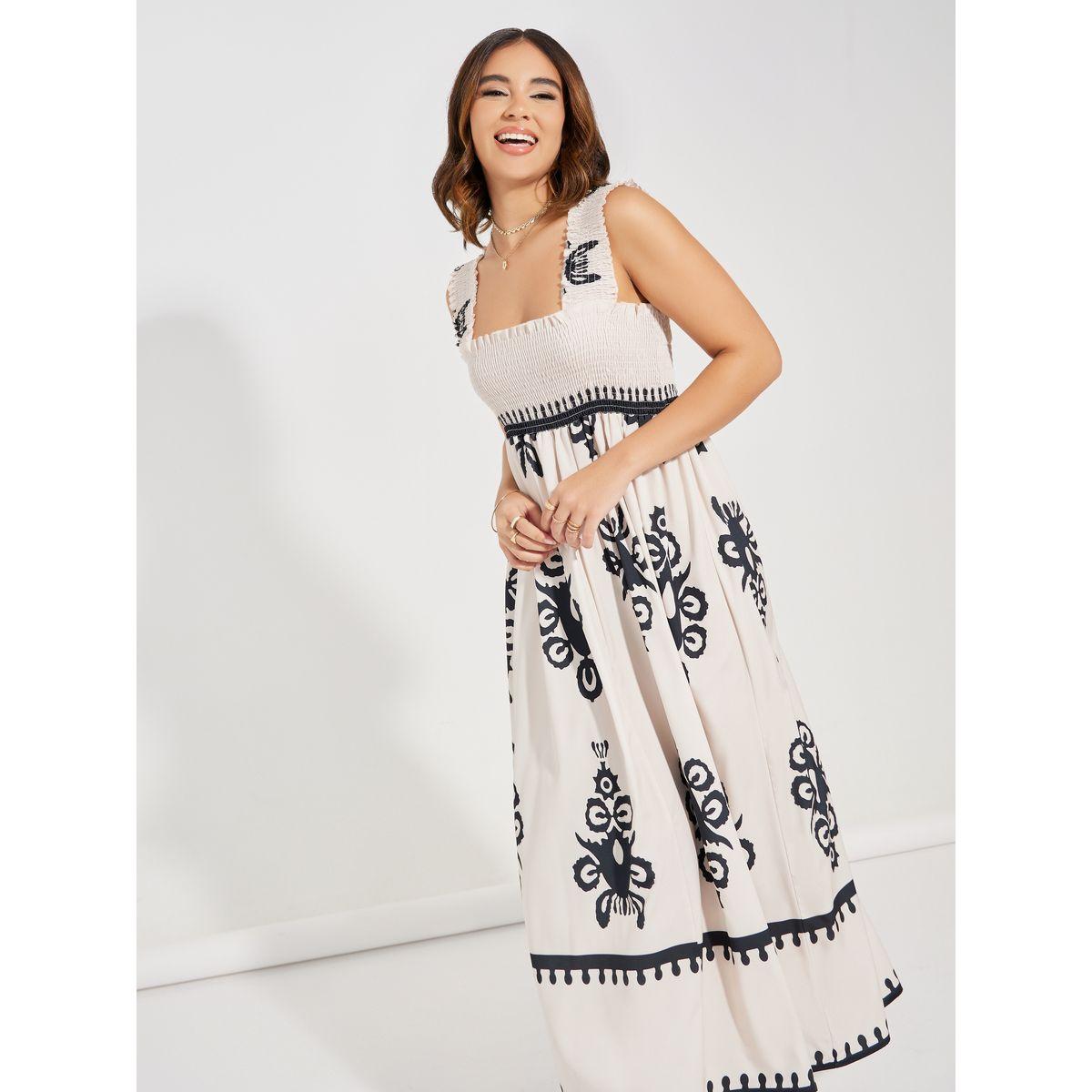 Styli Square Neck Gathered A-Line Maxi Dress-women-clothing-dresses-image-2