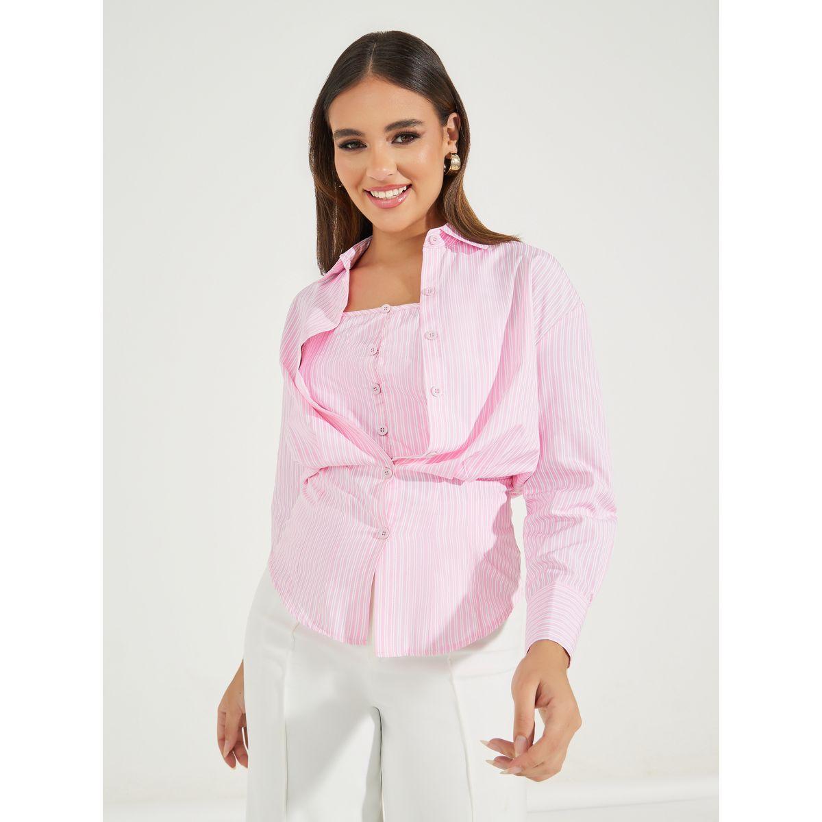 بلوزة مخططة بخصر مُجسم مع كامي-women-clothing-tshirts-image-1