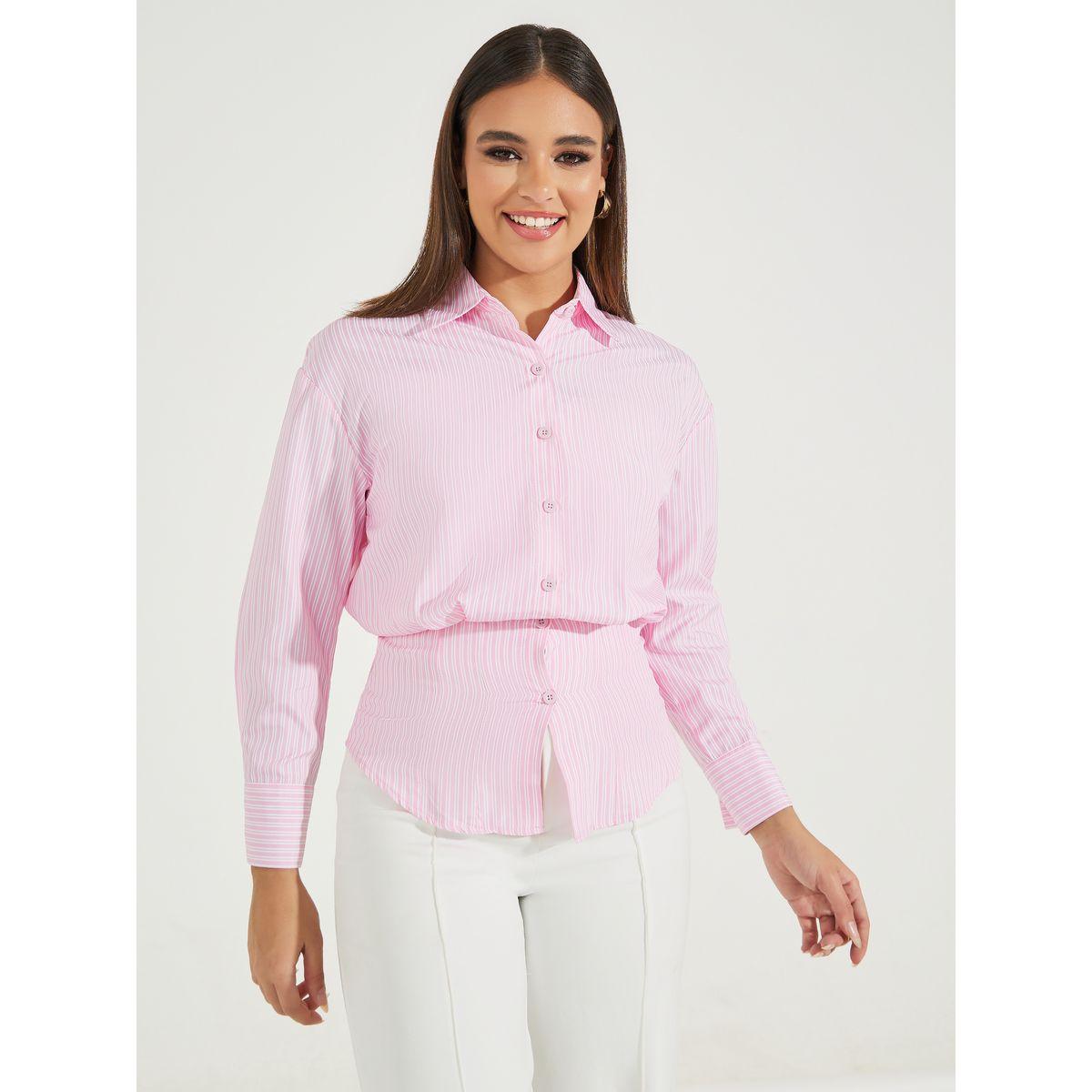 بلوزة مخططة بخصر مُجسم مع كامي-women-clothing-tshirts-image-3