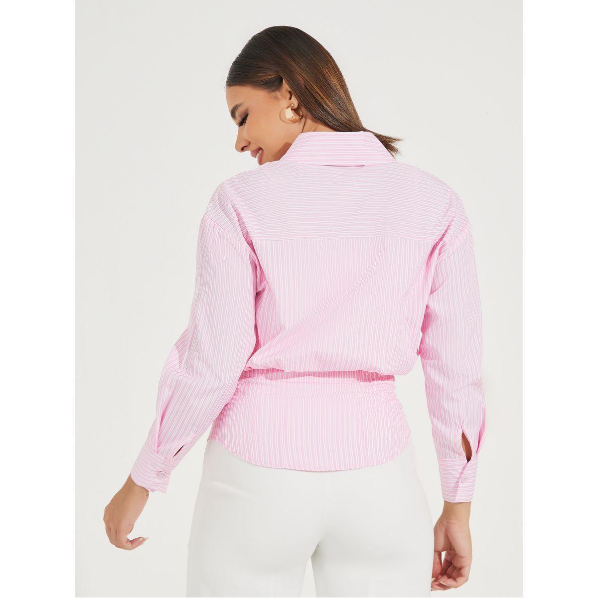 بلوزة مخططة بخصر مُجسم مع كامي-women-clothing-tshirts-image-5