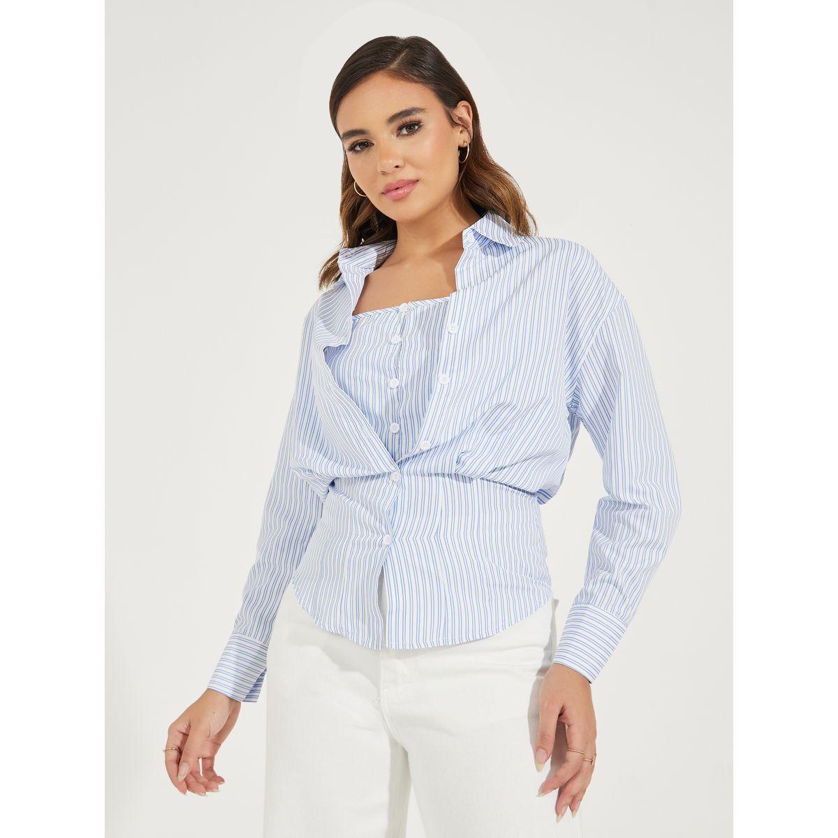 Styli Striped Fitted Waist Shirt with Attached Cami-women-clothing-tshirts-image-1