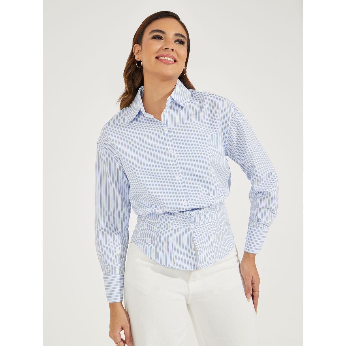 Styli Striped Fitted Waist Shirt with Attached Cami-women-clothing-tshirts-image-4