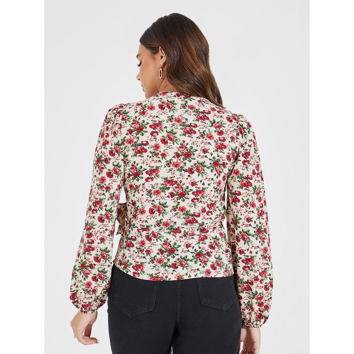 بلوزة مطبعة بزهور ونمط لف مع اكمام بالون-women-clothing-shirtsandblouses-blouses-image-5