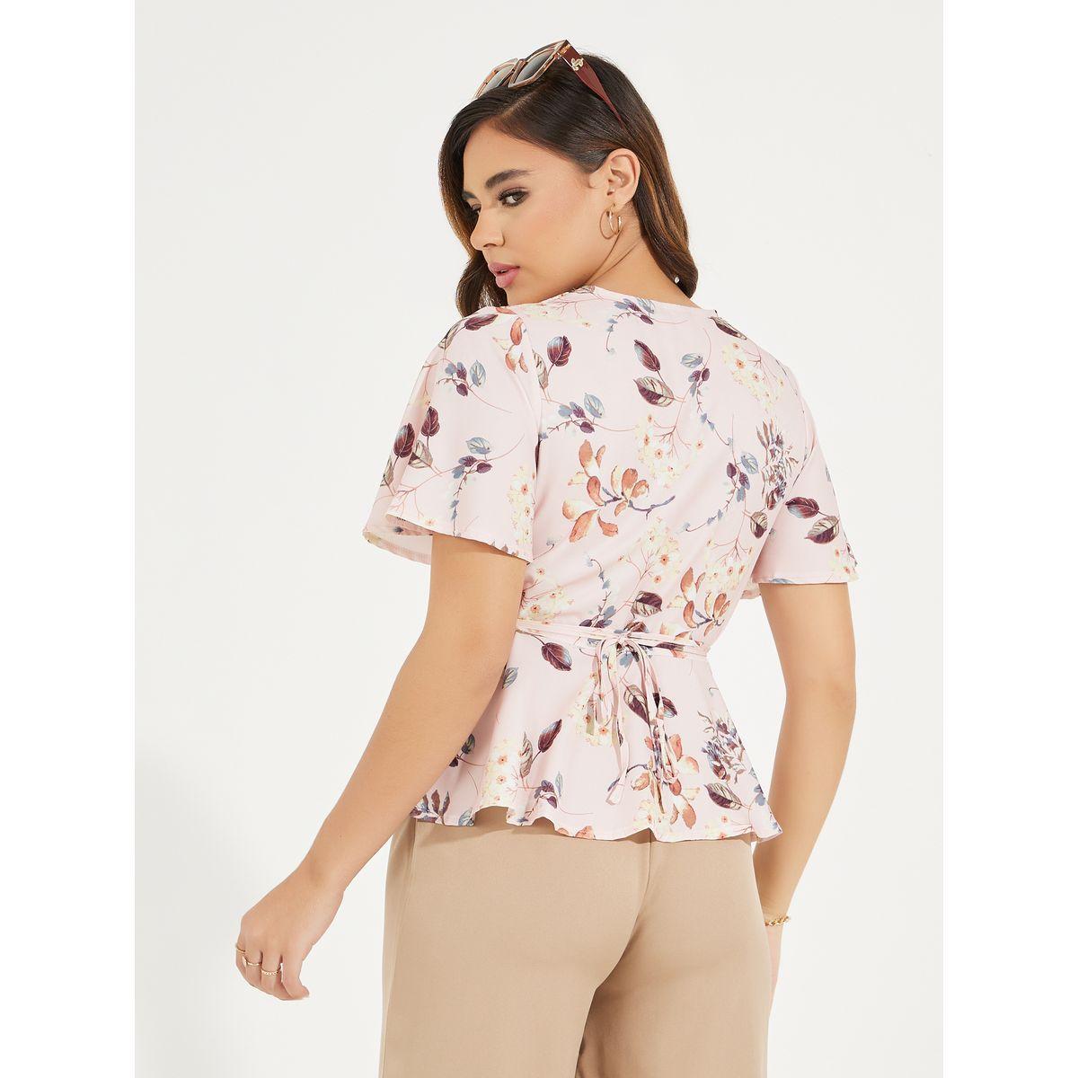 Styli Floral Print Wrap Top with Tie-Up Detail-women-clothing-shirtsandblouses-blouses-image-4