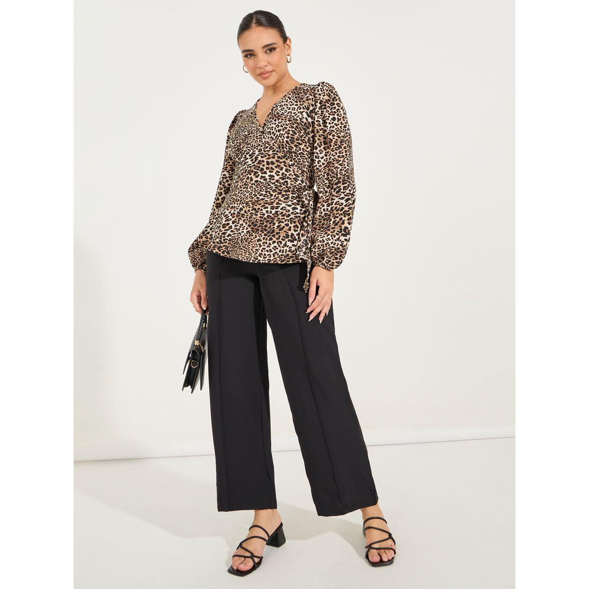 Styli Leopard Print Wrap Top with Self Tie Waist-women-clothing-shirtsandblouses-blouses-image-2