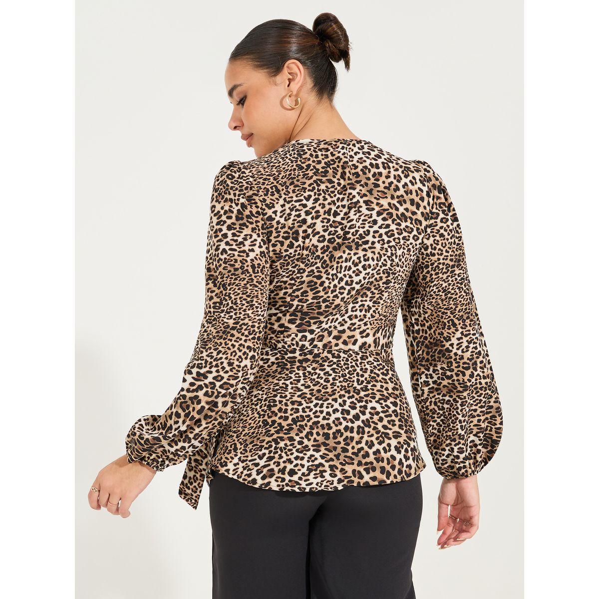 Styli Leopard Print Wrap Top with Self Tie Waist-women-clothing-shirtsandblouses-blouses-image-4