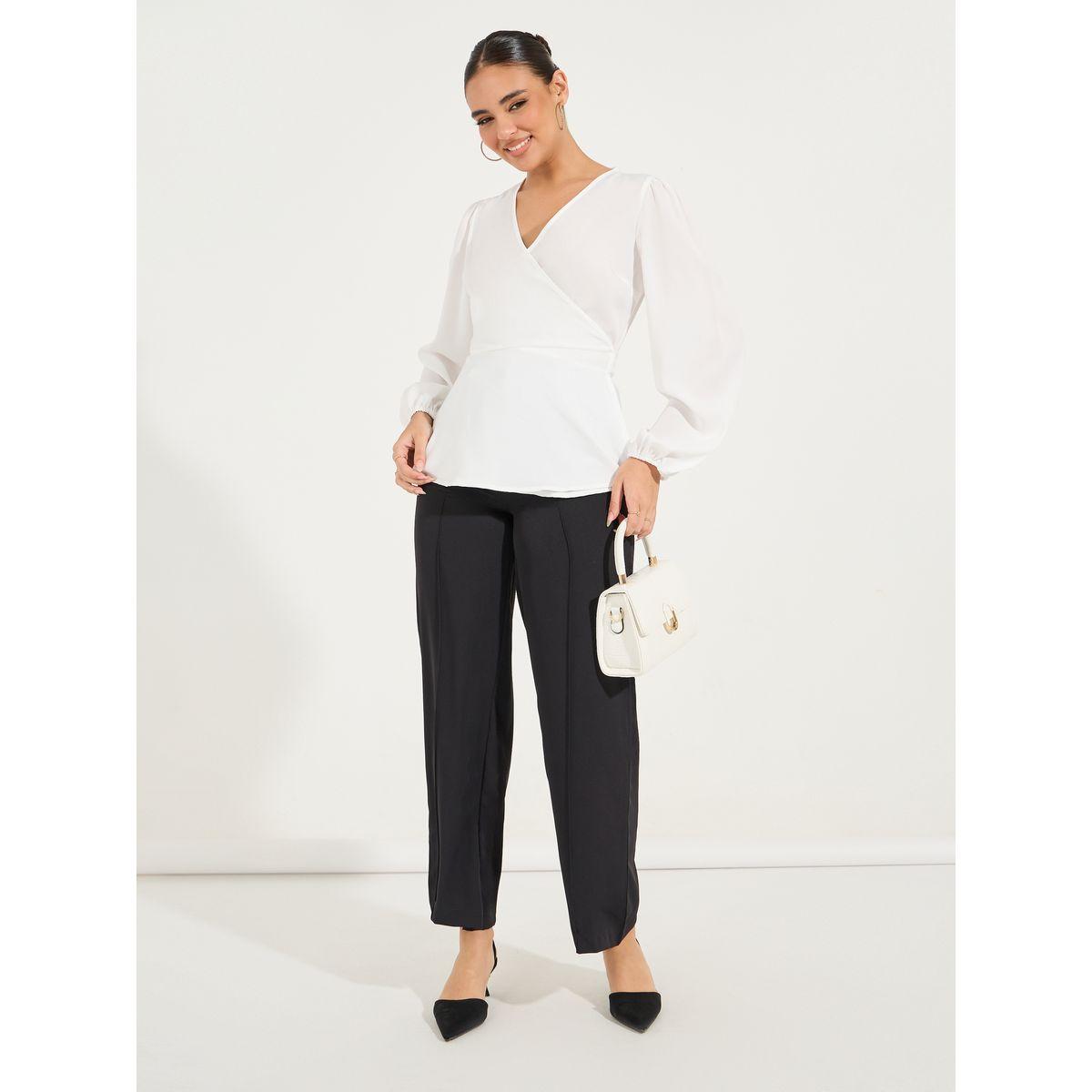 Styli Solid Wrap Top with Self Tie Waist-women-clothing-shirtsandblouses-blouses-image-2
