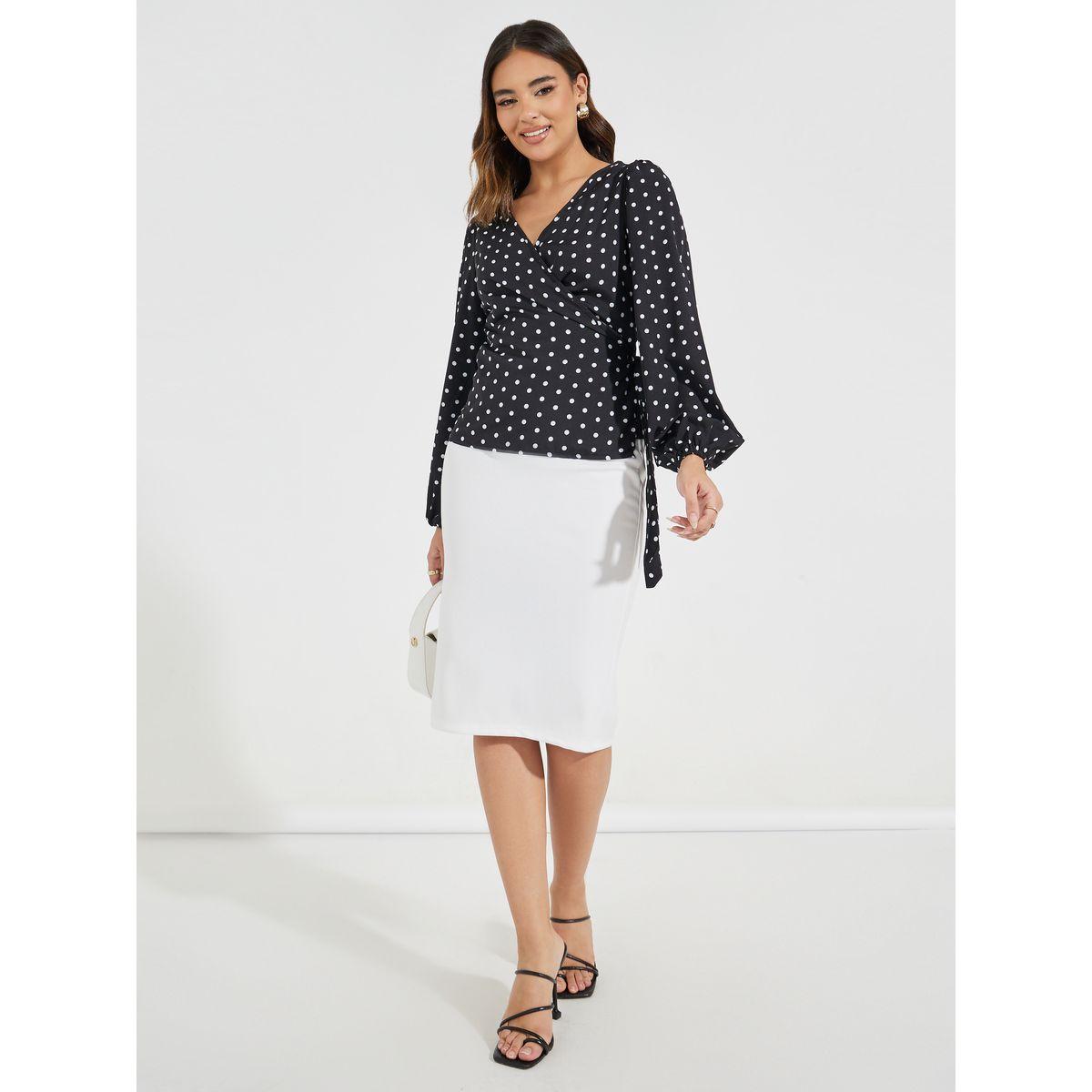 Styli Polka Dot Print Wrap Top with Tie Waist Detail-women-clothing-shirtsandblouses-blouses-image-2