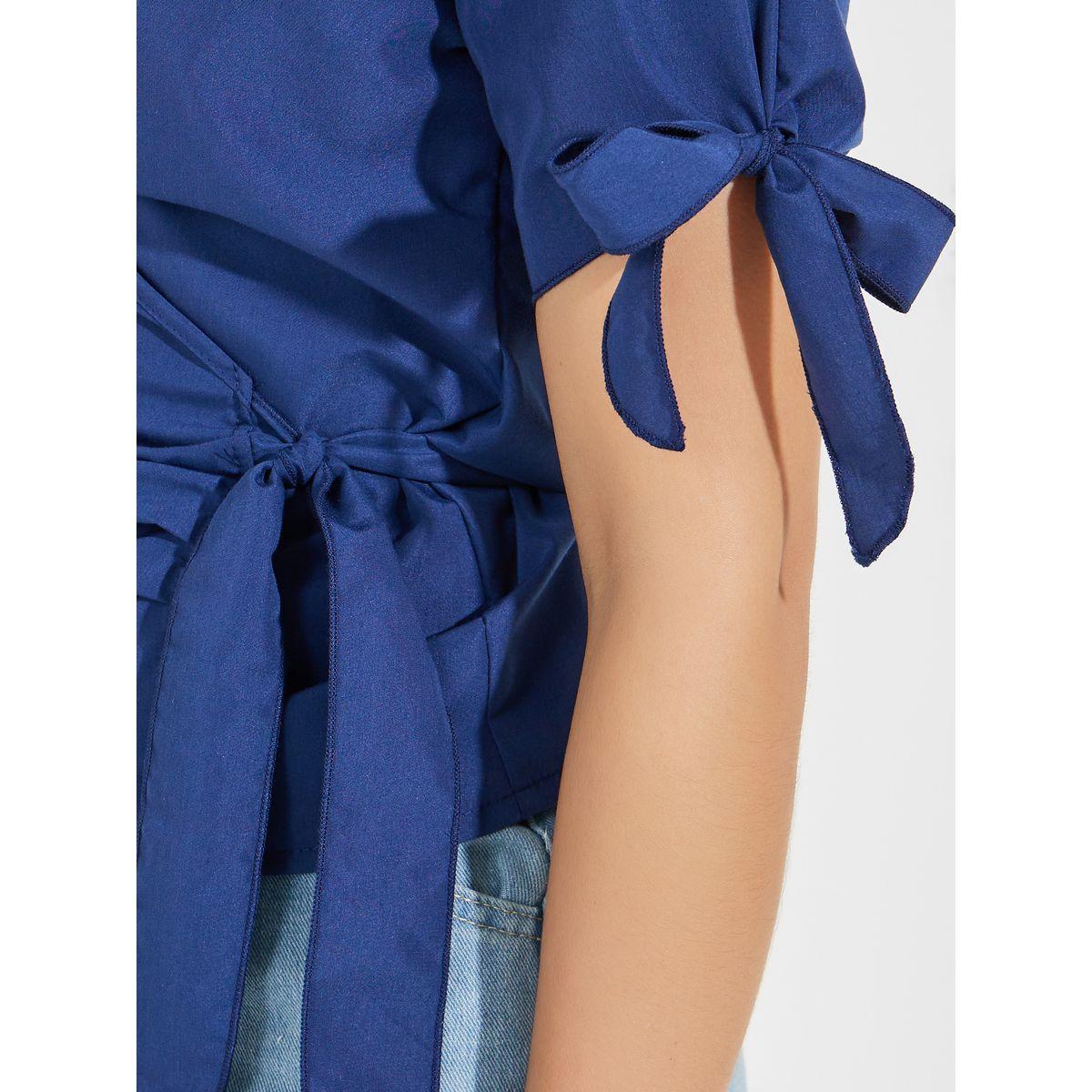 بلوزة سادة بنمط لف واكمام بربطة فيونكة-women-clothing-shirtsandblouses-blouses-image-2