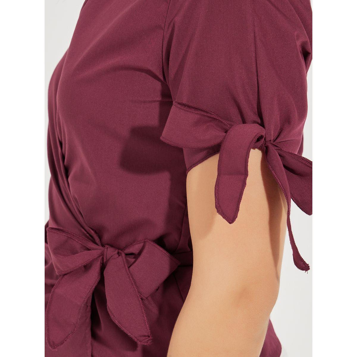 Styli Solid Wrap Top with Tie-Cuff Detail-women-clothing-shirtsandblouses-blouses-image-3