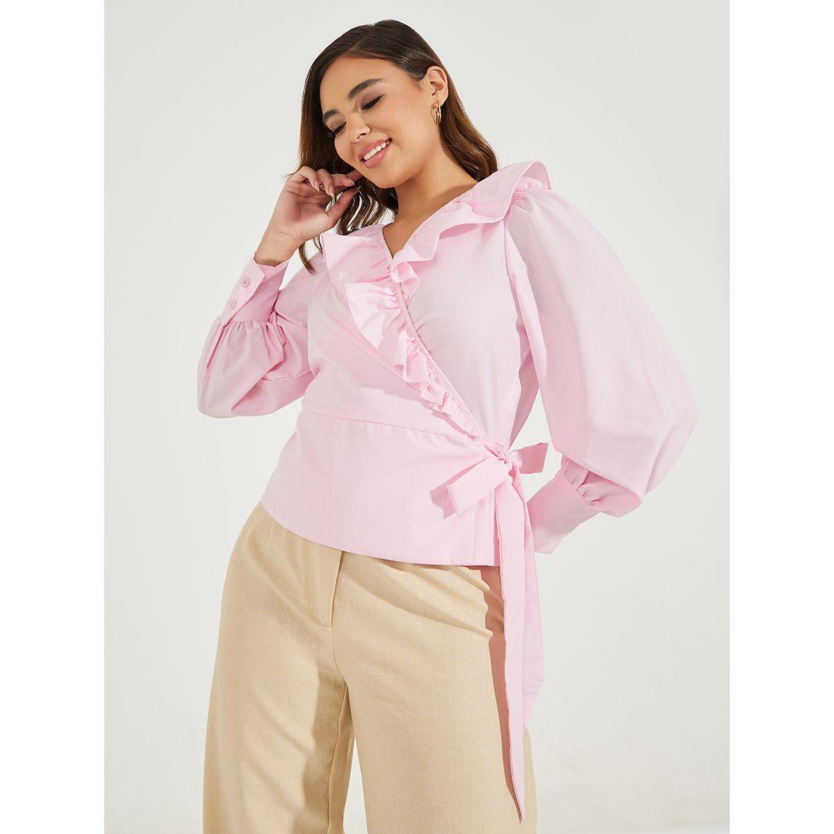 Styli Ruffled Wrap Top with Tie-Up Detail-women-clothing-shirtsandblouses-blouses-image-1