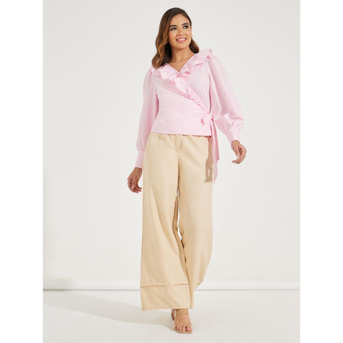 Styli Ruffled Wrap Top with Tie-Up Detail-women-clothing-shirtsandblouses-blouses-image-2
