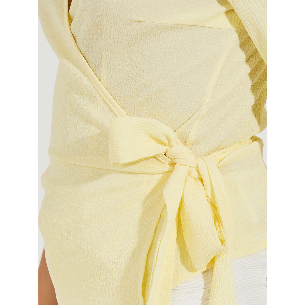 بلوزة سادة بنمط لف مع اكمام بالون واربطة-women-clothing-shirtsandblouses-blouses-image-4
