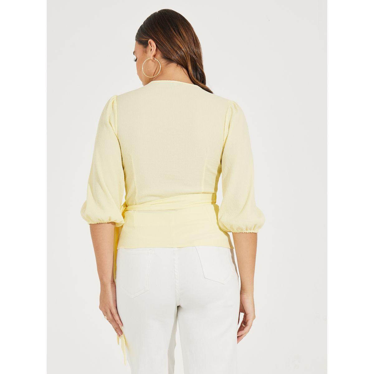 بلوزة سادة بنمط لف مع اكمام بالون واربطة-women-clothing-shirtsandblouses-blouses-image-5