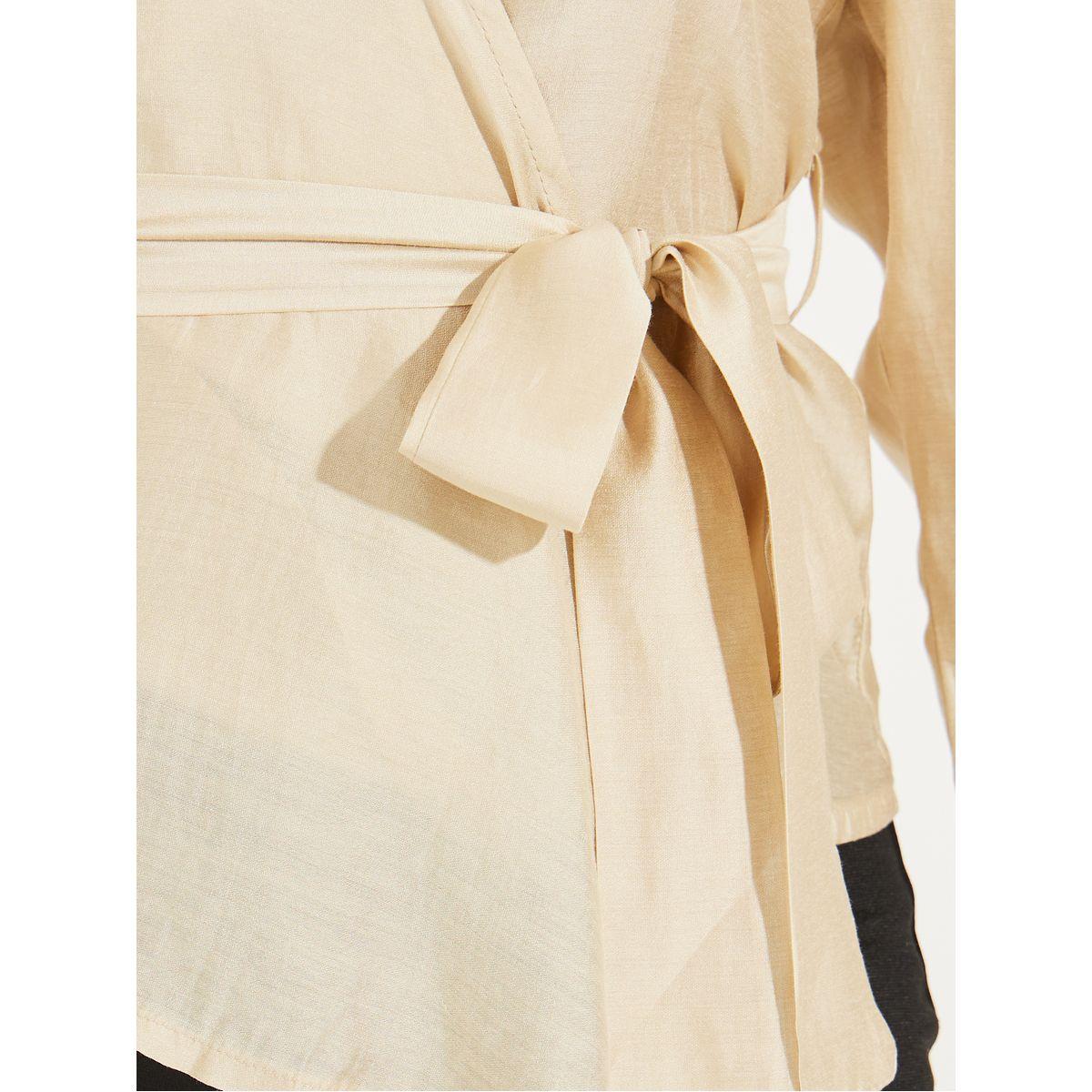 Styli Solid Wrap Top with Long Sleeve & Bow Tie Detail-women-clothing-shirtsandblouses-blouses-image-3