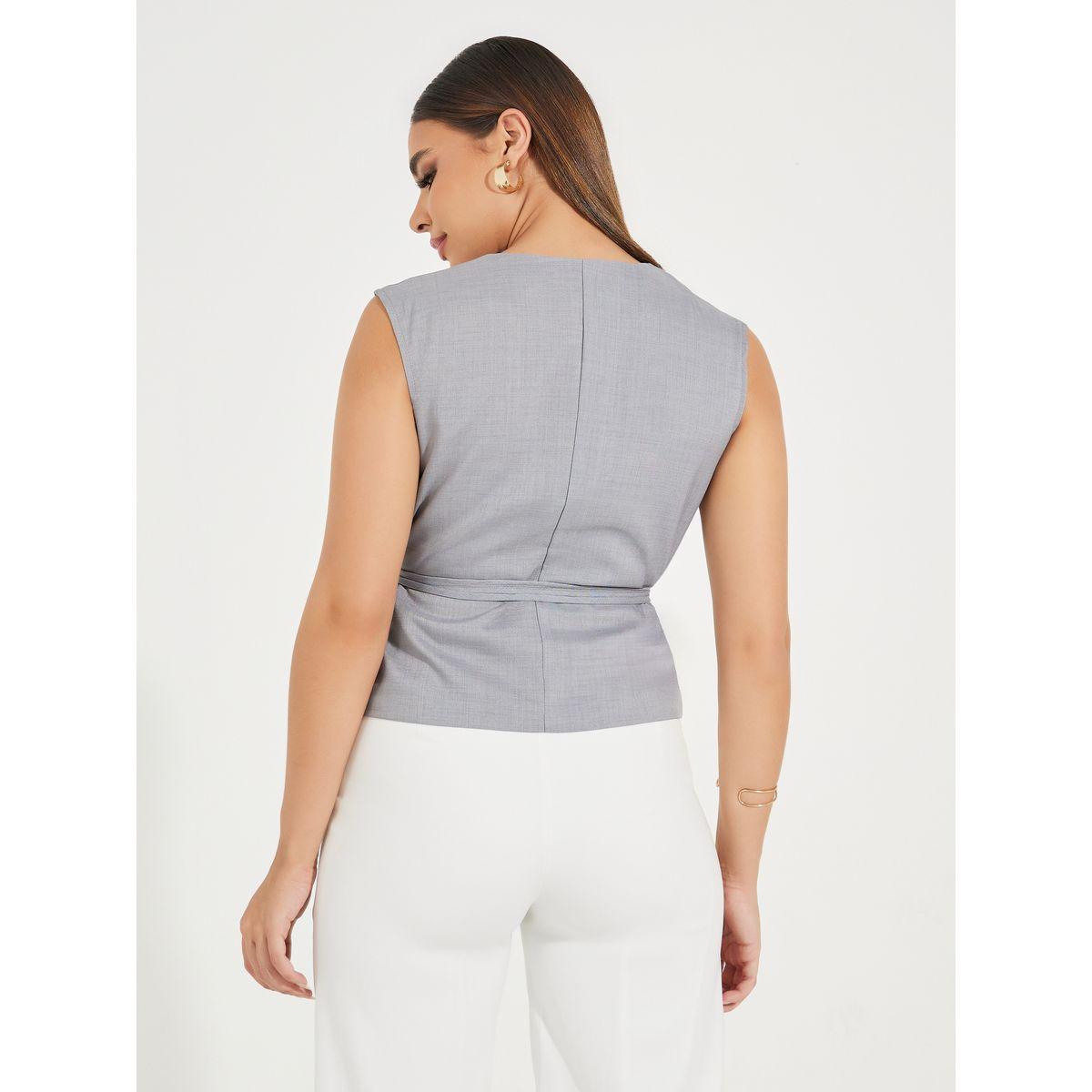 بلوزة سادة بلا اكمام ونمط لف مع اربطة-women-clothing-shirtsandblouses-blouses-image-4