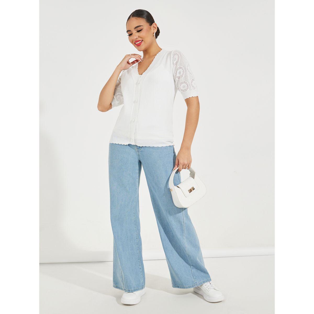 Styli Flat Knit Scallop Edge Buttoned Top-women-clothing-shirtsandblouses-blouses-image-2