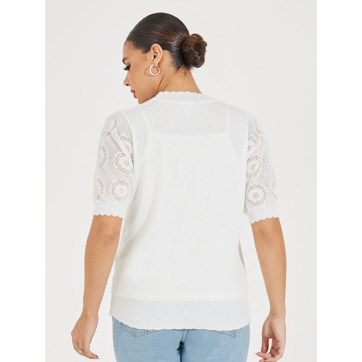 Styli Flat Knit Scallop Edge Buttoned Top-women-clothing-shirtsandblouses-blouses-image-4