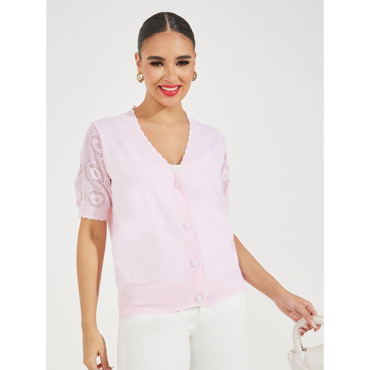 Styli Flat Knit Scallop Edge Buttoned Top-women-clothing-shirtsandblouses-blouses-image-1
