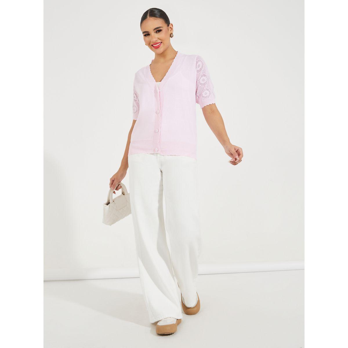 Styli Flat Knit Scallop Edge Buttoned Top-women-clothing-shirtsandblouses-blouses-image-2