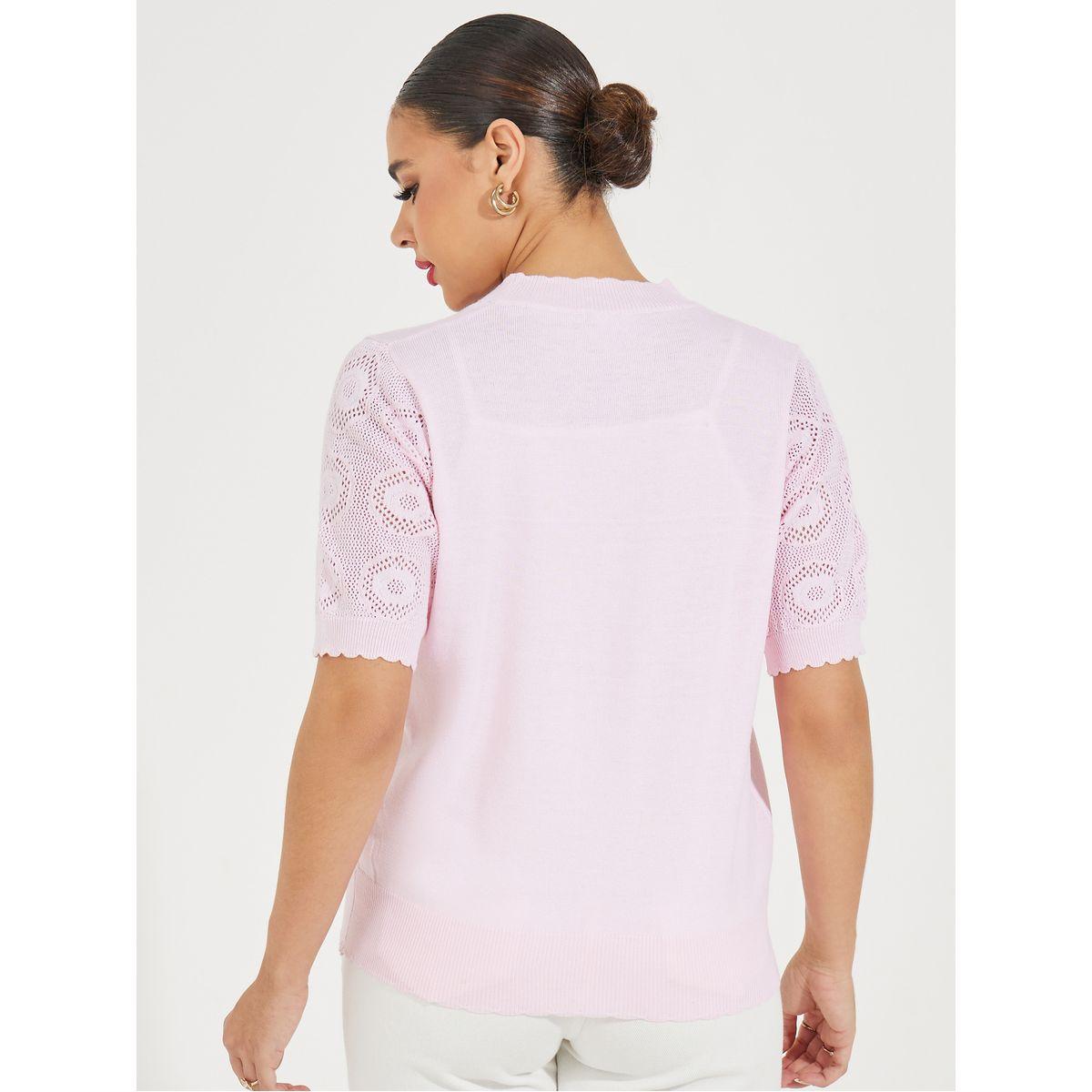 Styli Flat Knit Scallop Edge Buttoned Top-women-clothing-shirtsandblouses-blouses-image-4