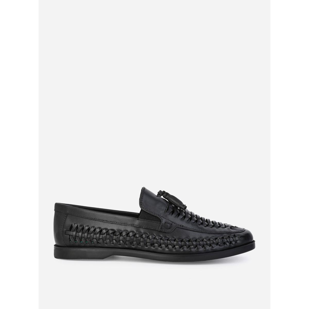 حذاء لوفرز جلد طبيعي بنمط منسوج مع شراشيب-men-shoes-formalshoes-image-1