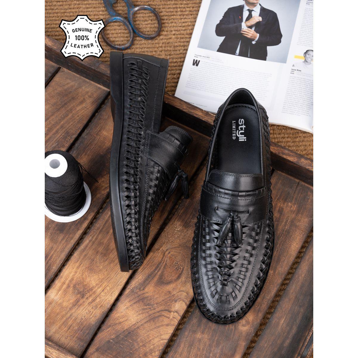 حذاء لوفرز جلد طبيعي بنمط منسوج مع شراشيب-men-shoes-formalshoes-image-2