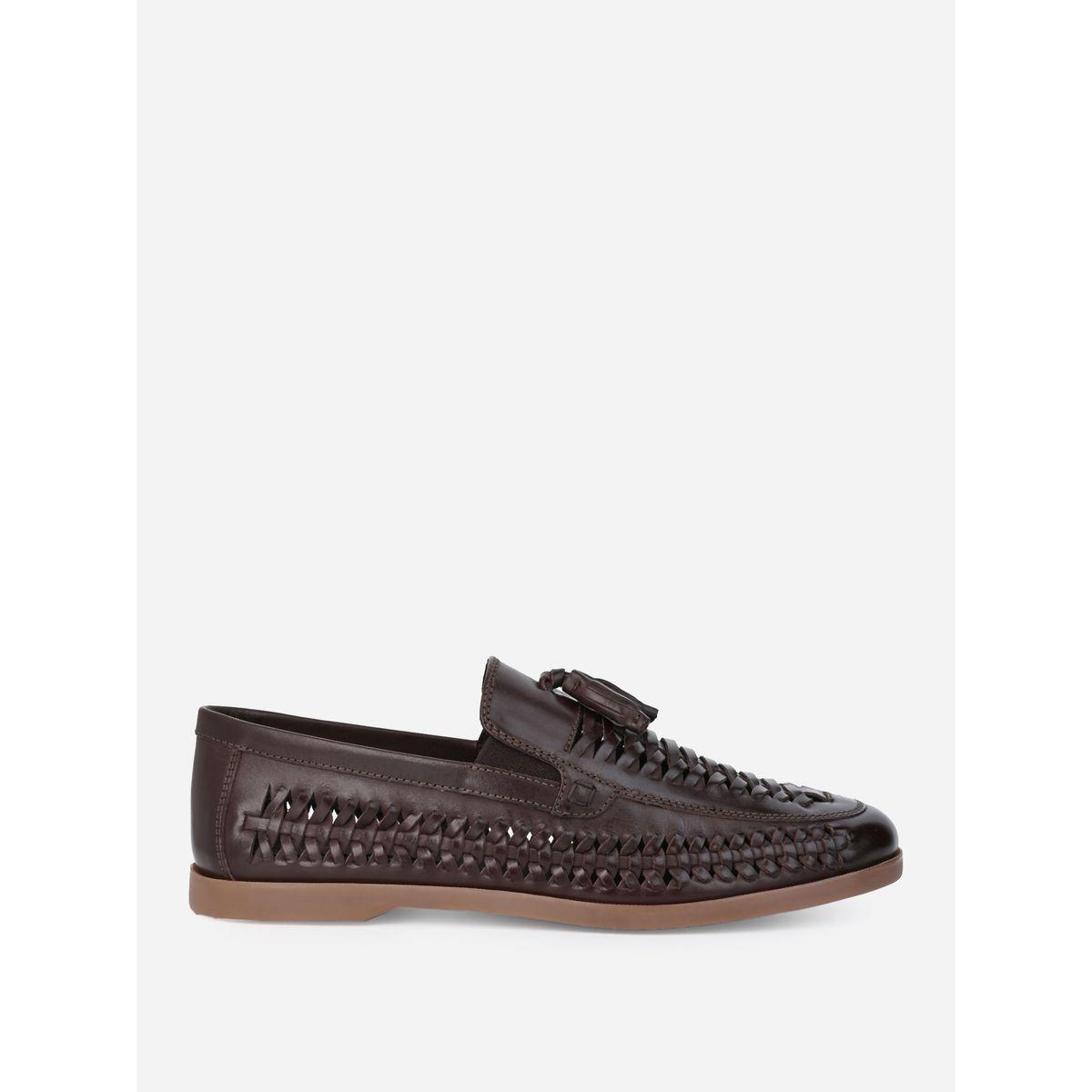 حذاء لوفرز جلد طبيعي بنمط منسوج مع شراشيب-men-shoes-formalshoes-image-1