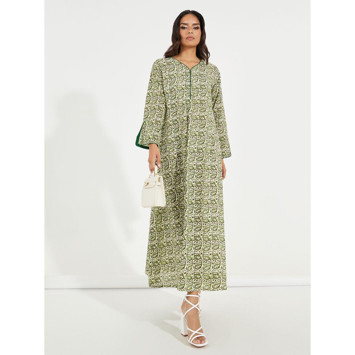 Styli AOP Cotton Jalabiya with Contrast Piping-women-arabicclothing-jalabiyas-image-1