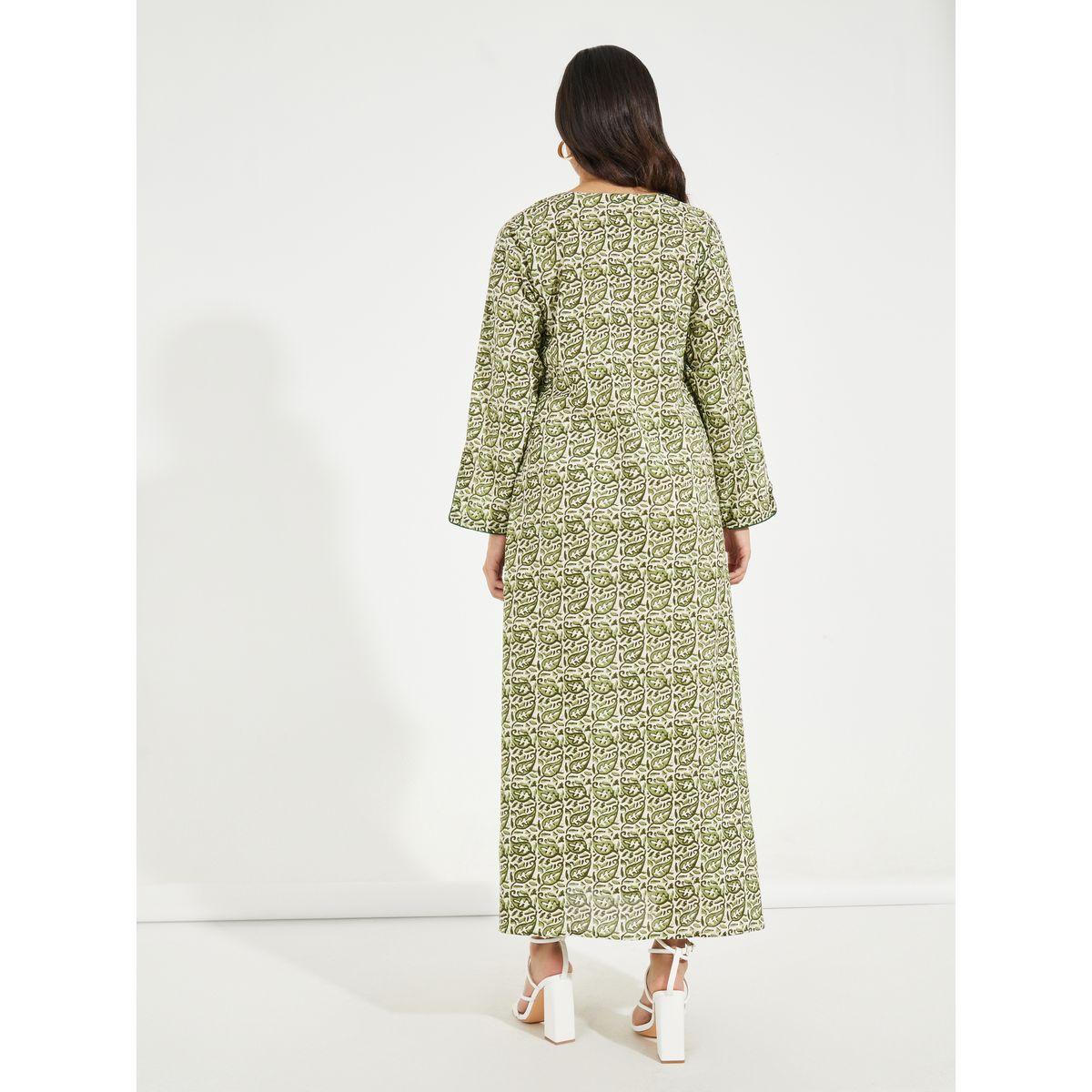 جلابية قطن مطبعة بالكامل مع حزوز-women-arabicclothing-jalabiyas-image-6