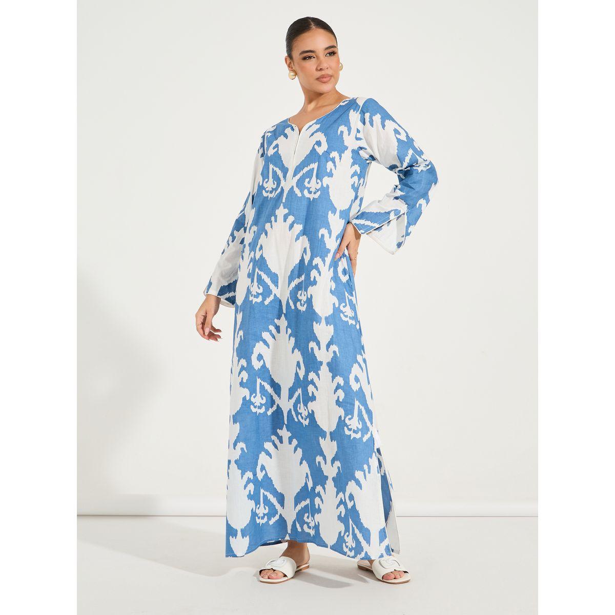 Styli AOP Cotton Long Sleeve Jalabiya with Side Slit-women-arabicclothing-jalabiyas-image-1