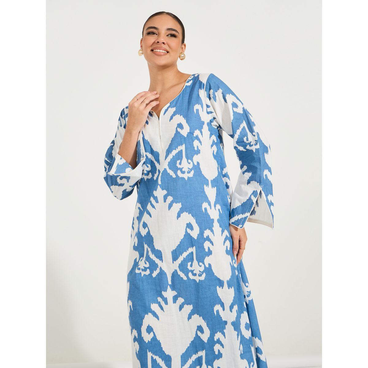 Styli AOP Cotton Long Sleeve Jalabiya with Side Slit-women-arabicclothing-jalabiyas-image-2