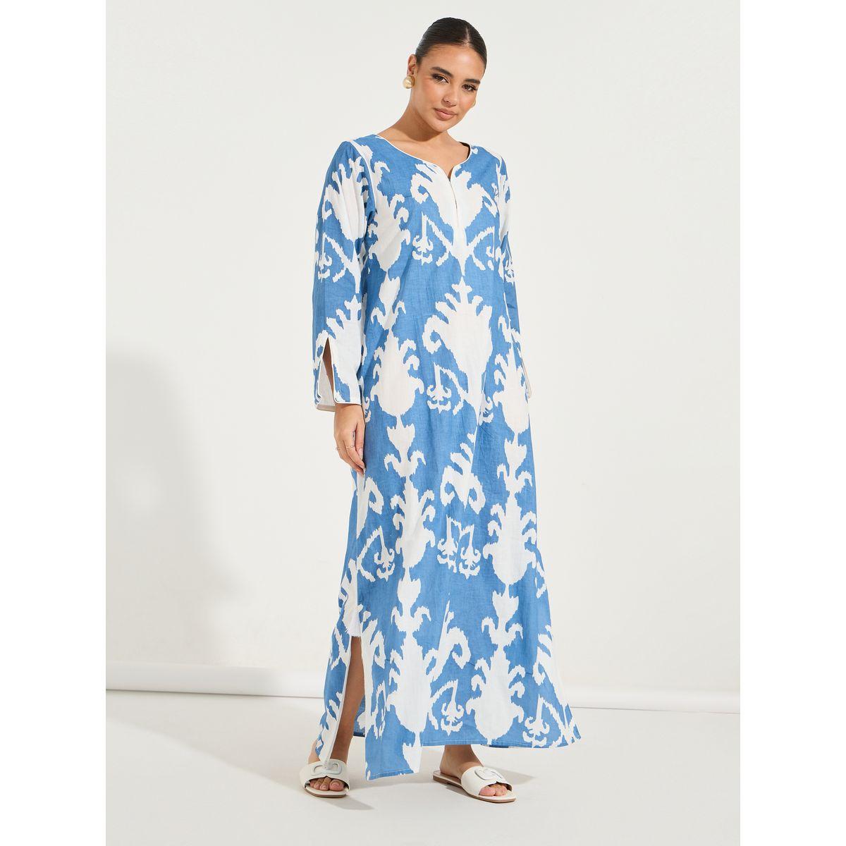 Styli AOP Cotton Long Sleeve Jalabiya with Side Slit-women-arabicclothing-jalabiyas-image-4