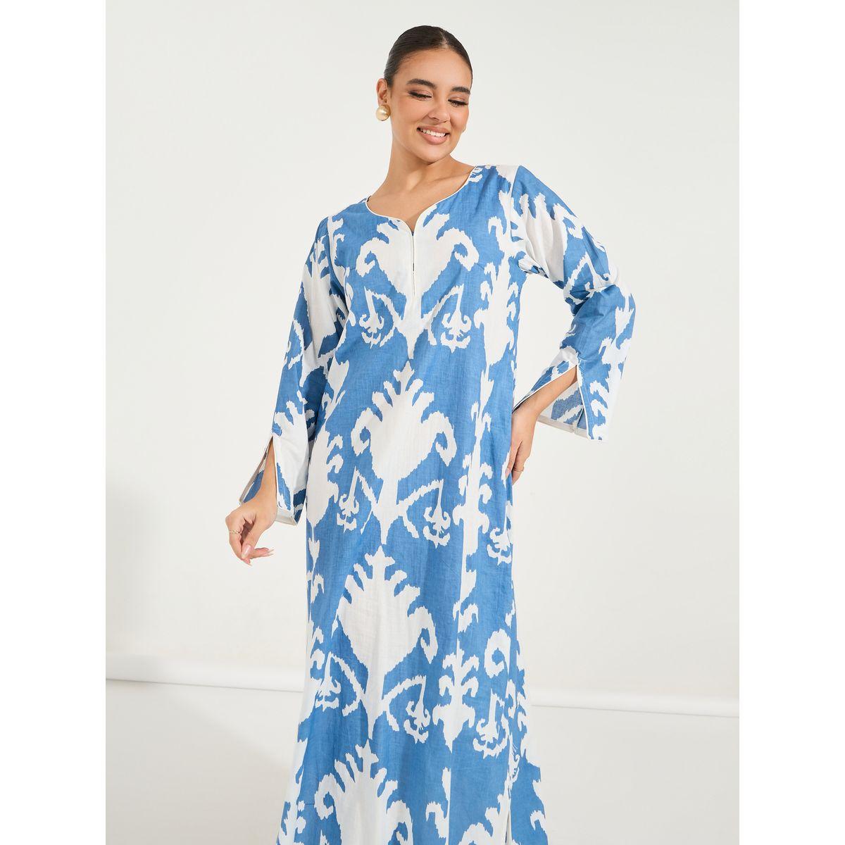 Styli AOP Cotton Long Sleeve Jalabiya with Side Slit-women-arabicclothing-jalabiyas-image-5