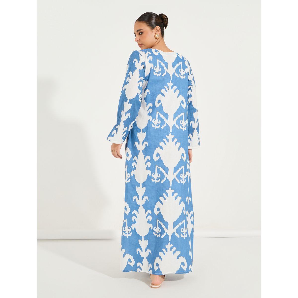 Styli AOP Cotton Long Sleeve Jalabiya with Side Slit-women-arabicclothing-jalabiyas-image-6