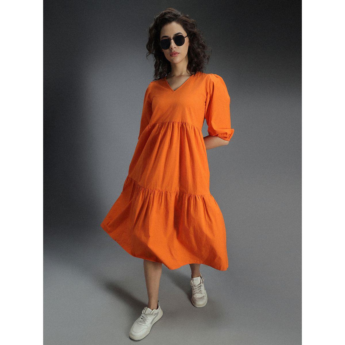 High Star X Styli  V Neck Cotton Tiered Midi Dress-women-clothing-dresses-image-1